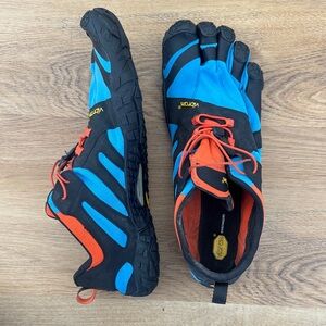 Vibram FiveFingers Black and Blue Toe Shoes with Orange Accents